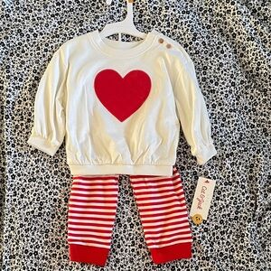 Cat & Jack Cream Heart Sweater with Red Striped Pants Size 12 Month